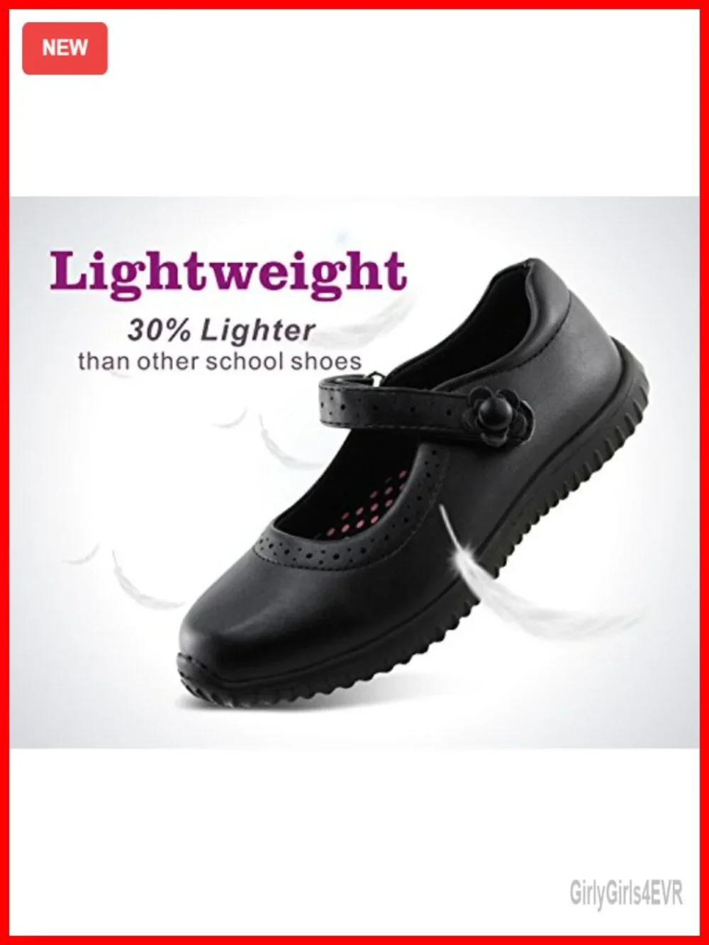 Girl's Mary Jane School Uniform Shoes, Faux Leather, Hook & Loop